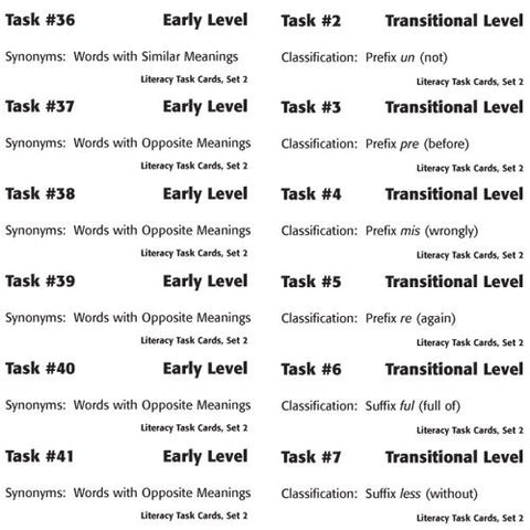 Labels for Literacy Task Card Set 2: Vocabulary Development