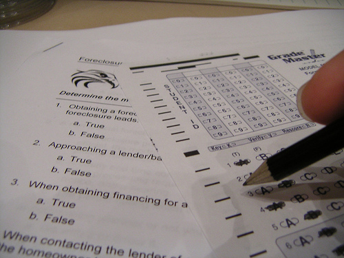 Taking a test at the Real Estate Investing College